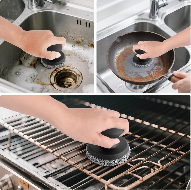 SEFONE 2PCS Cast Iron Scrubber Cleaner, Chainmail Scrubber for Cast Iron Pan Skillet, Dish Scouring Pad, 316 Stainless Steel Brush/Scraper for Metal Skillet Scrubbing, Wok, Dutch Oven Cleaning Kit - Thin - Image 5
